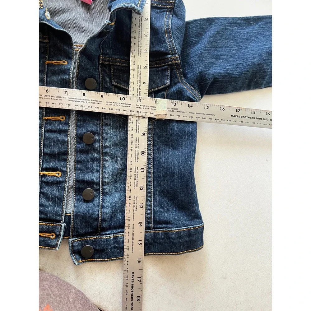 The Childrens Place Kids Denim Jacket Dark Wash Blue Trucker Size M 7/8 Stretch